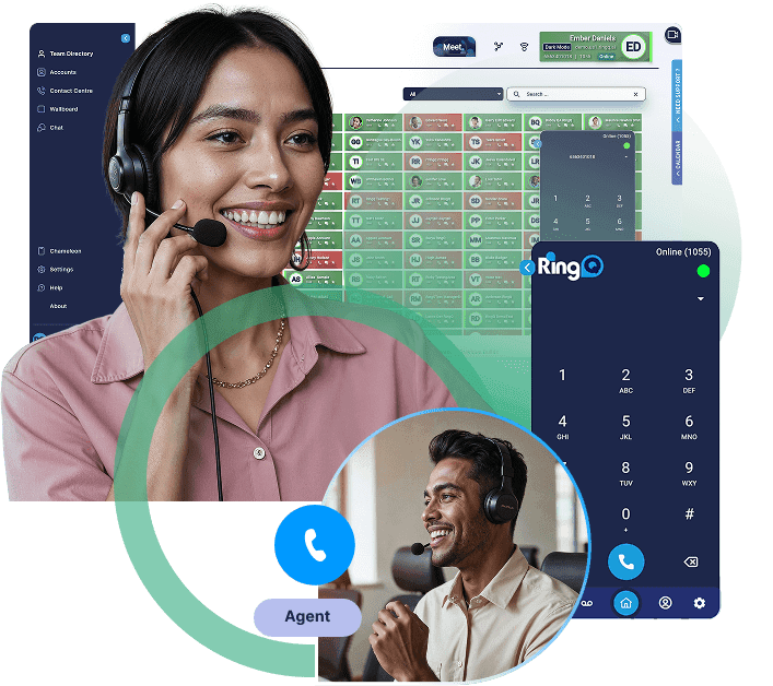 RingQ Contact Center as a Service agent managing calls and digital channels