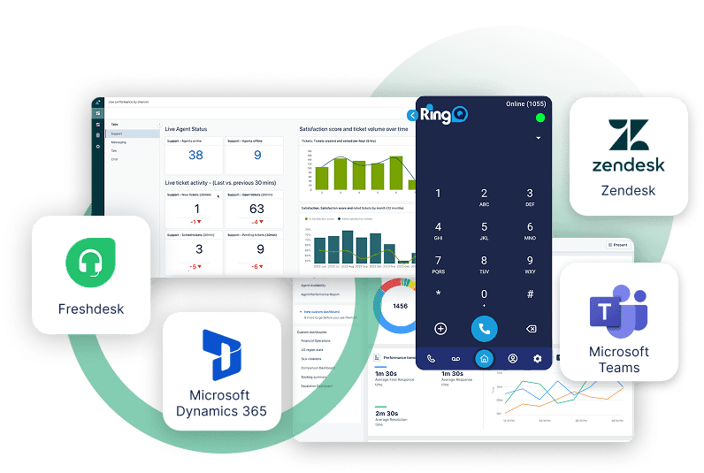 RingQ CRM CTI integration showing caller pop-ups and automatic call journals