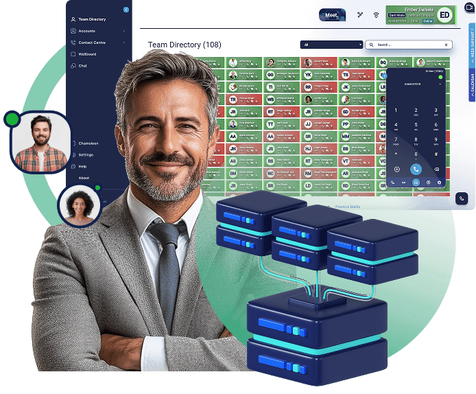 RingQ CRM integration management dashboard with team directory and call controls
