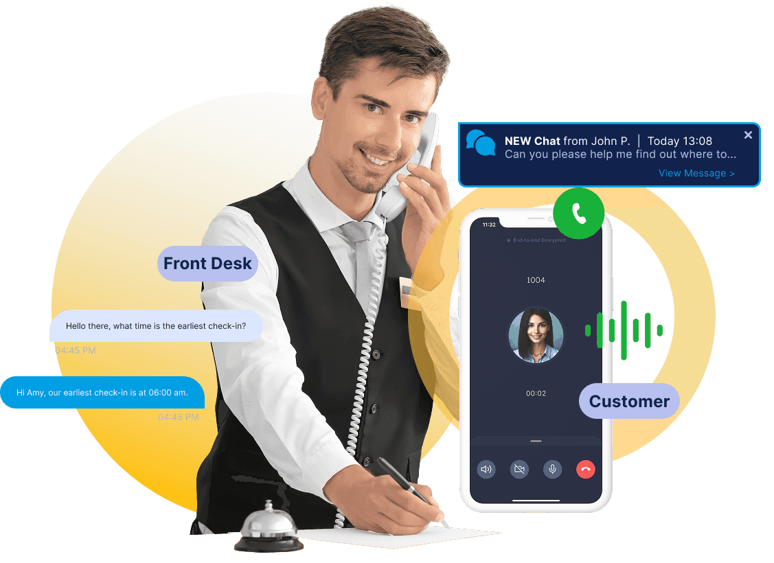 RingQ Hotel PBX features including wake-up calls, voicemail reset, and room status updates
