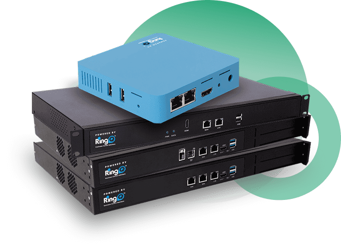 RingQ PBX appliances - desktop mini unit and rackmount servers