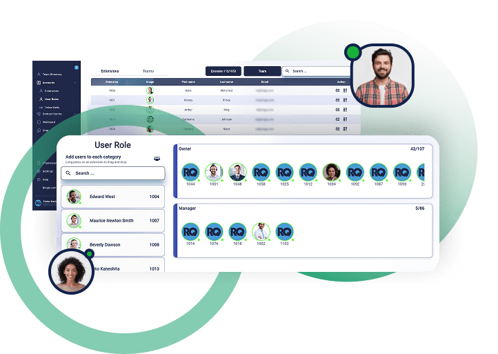 RingQ Enterprise Call Center intelligent call routing with user roles, extensions, and queue management