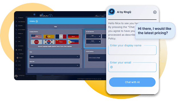 RingQ AI chat conversation interface showing a customer question and AI-generated response in real time