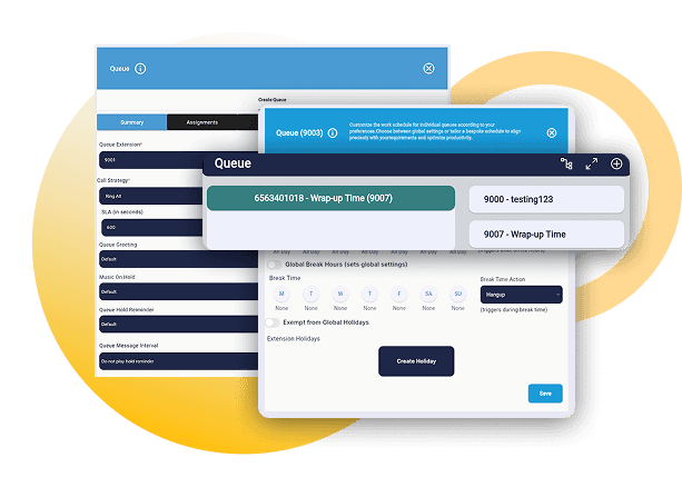 RingQ web portal displaying queue configuration and script settings for consistent agent guidance