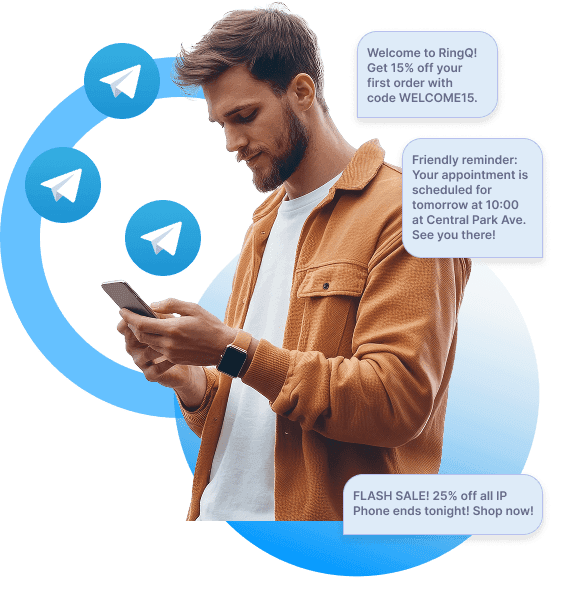 RingQ Telegram integration managing Telegram conversations alongside calls and SMS