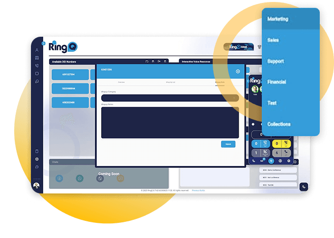 RingQ agent selecting from predefined wrap-up codes in a simple dropdown menu
