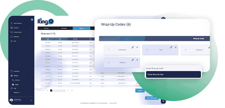 RingQ wrap-up codes management table enriching CRM data with actionable insights