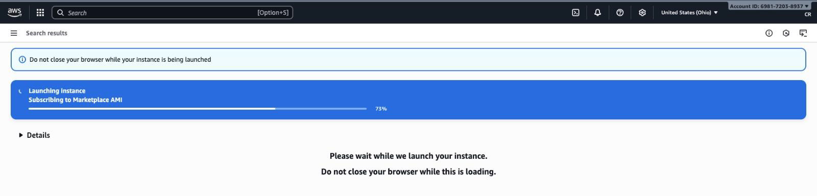 ringq Instances page in the EC2 dashboard