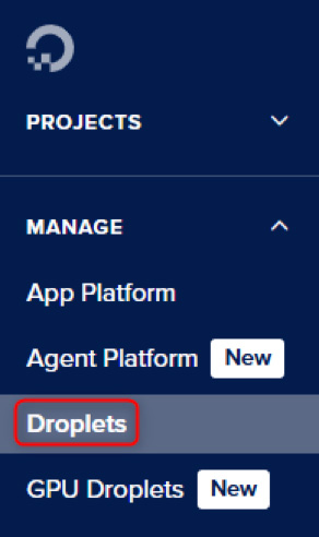 ringq Use the left-hand menu to go to the Droplets page