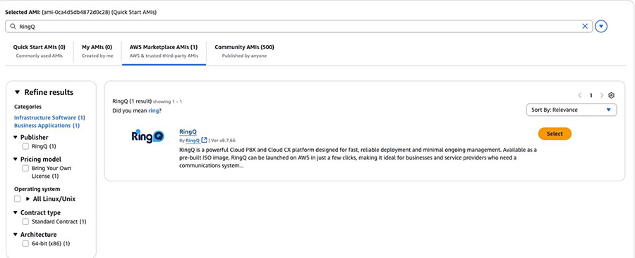 ringq available as an option to select and deploy
