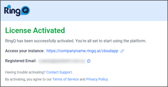 ringq license activated