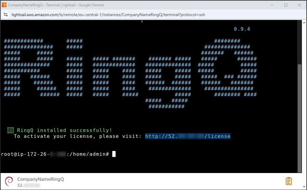 ringq lightsail success installation
