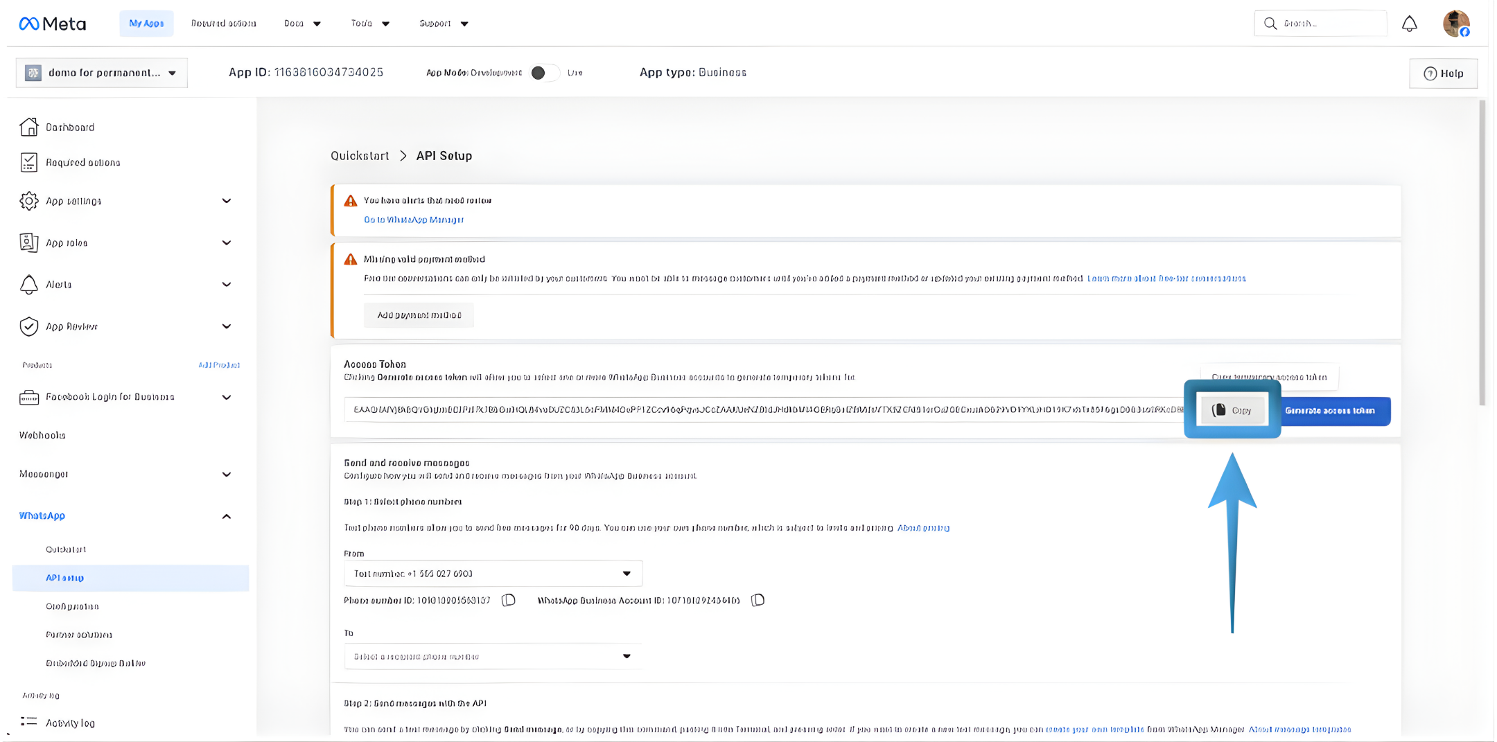 Generate token for WhatsApp integration