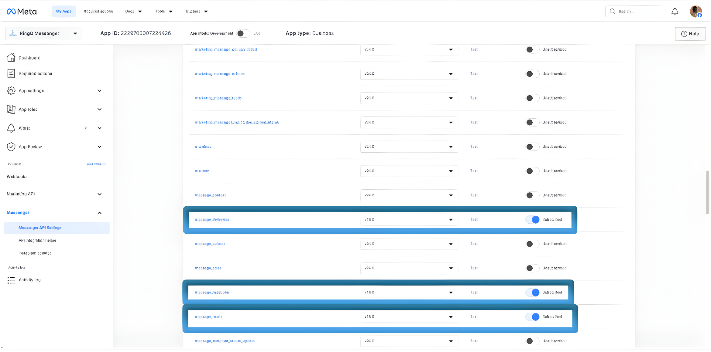 Allow Facebook messages to RingQ