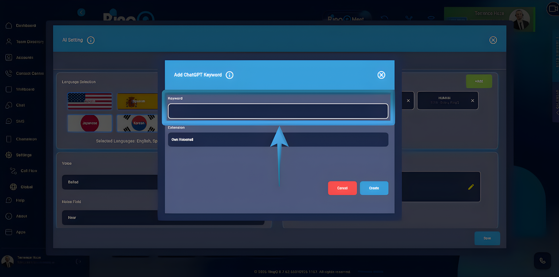 Add your ChatGPT AI Agent Keywords into RingQ