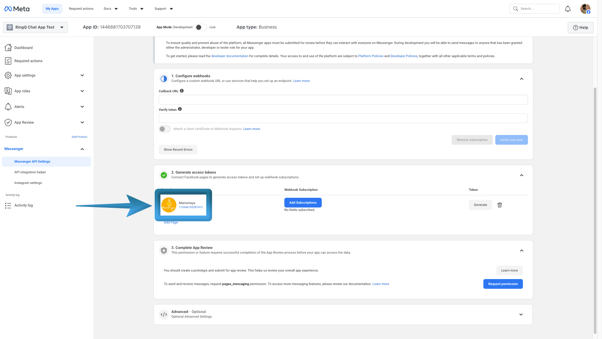 Select your Facebook page