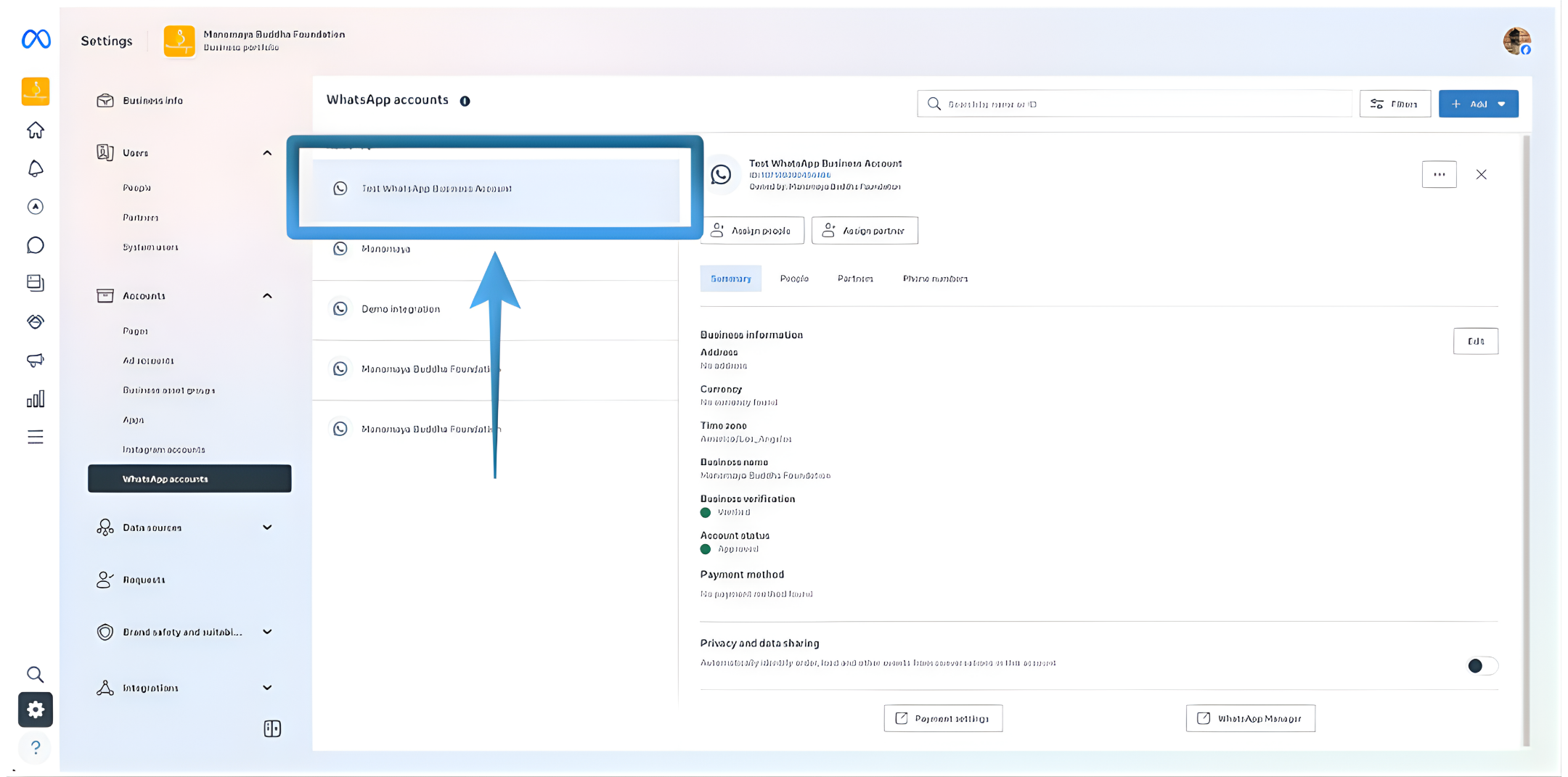 WhatsApp Business Account details