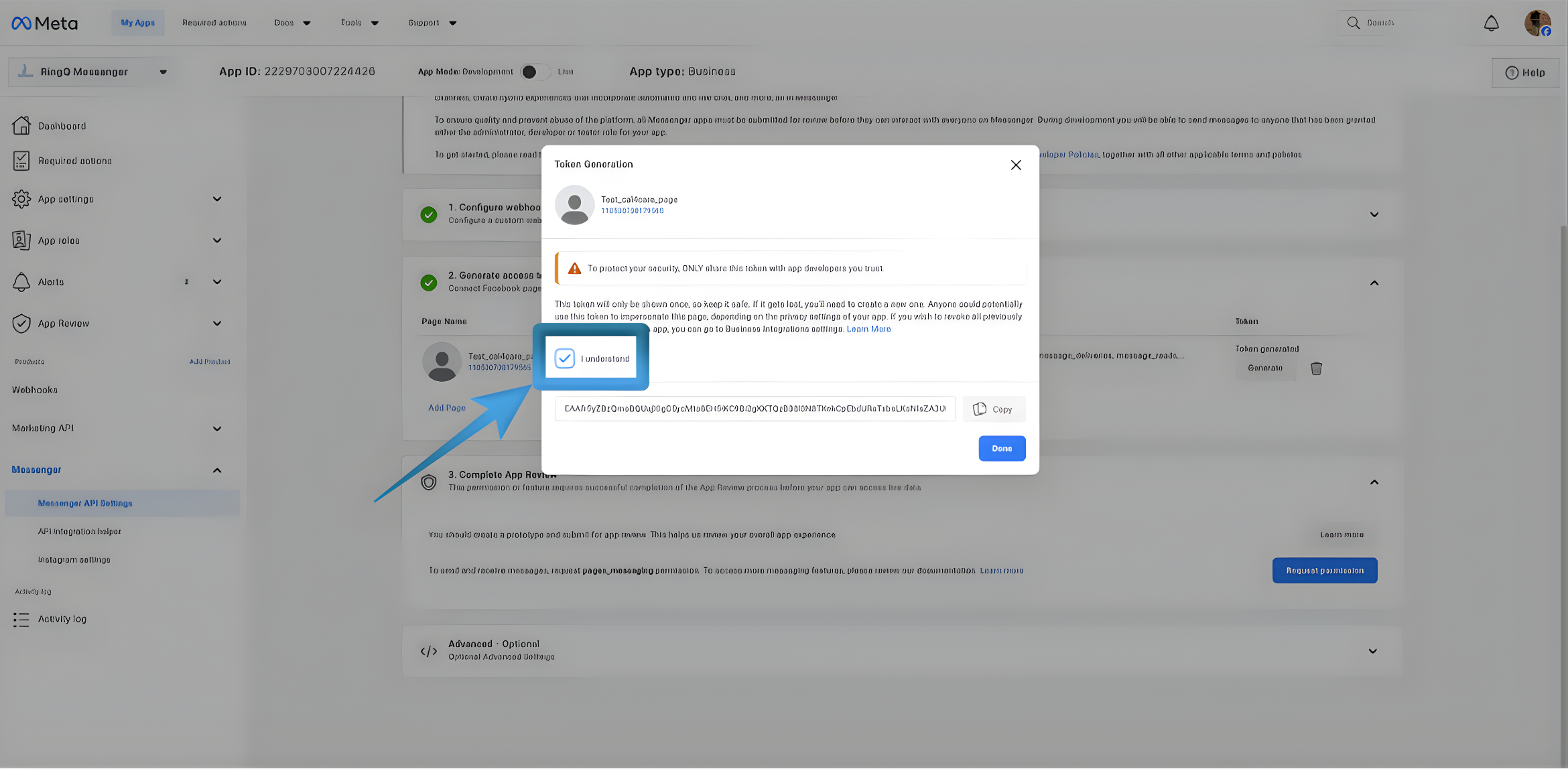 Facebook token generation