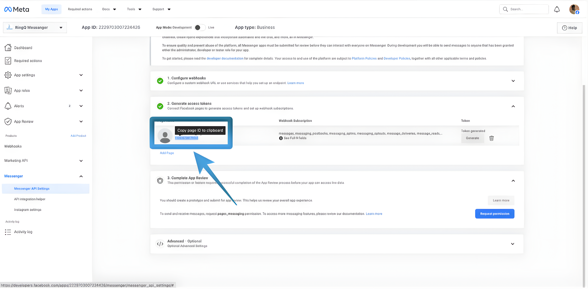 Get Facebook page ID for RingQ integration