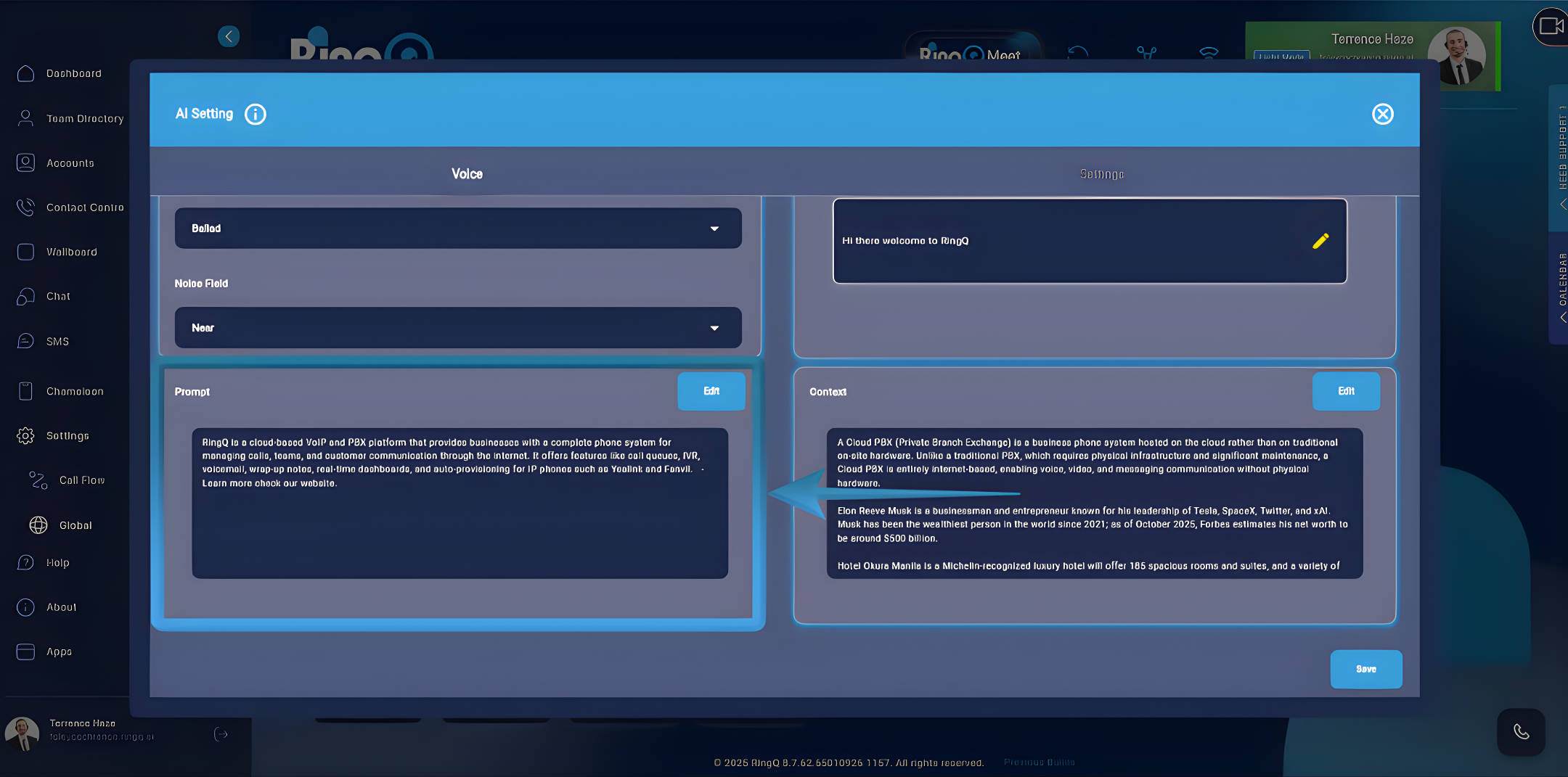 Add your AI Agent prompts in RingQ