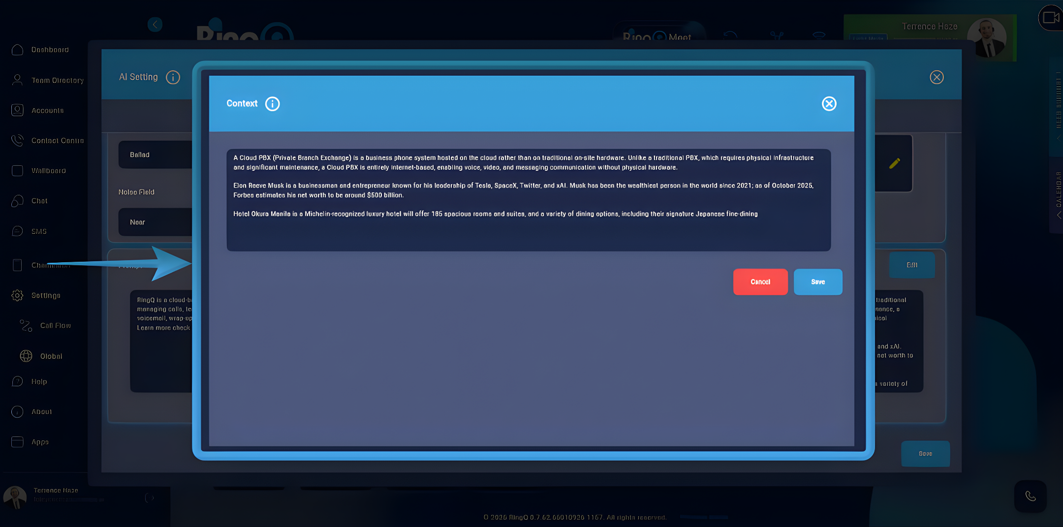 Add the AI Agent Context in RingQ