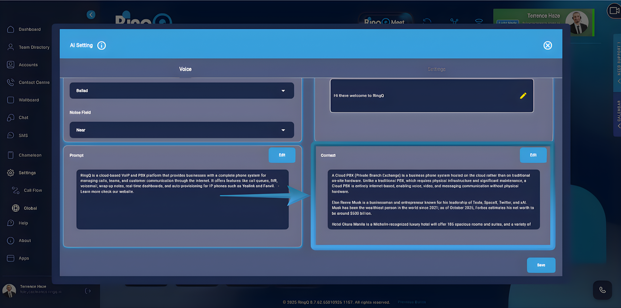 Add the AI Agent Context in RingQ