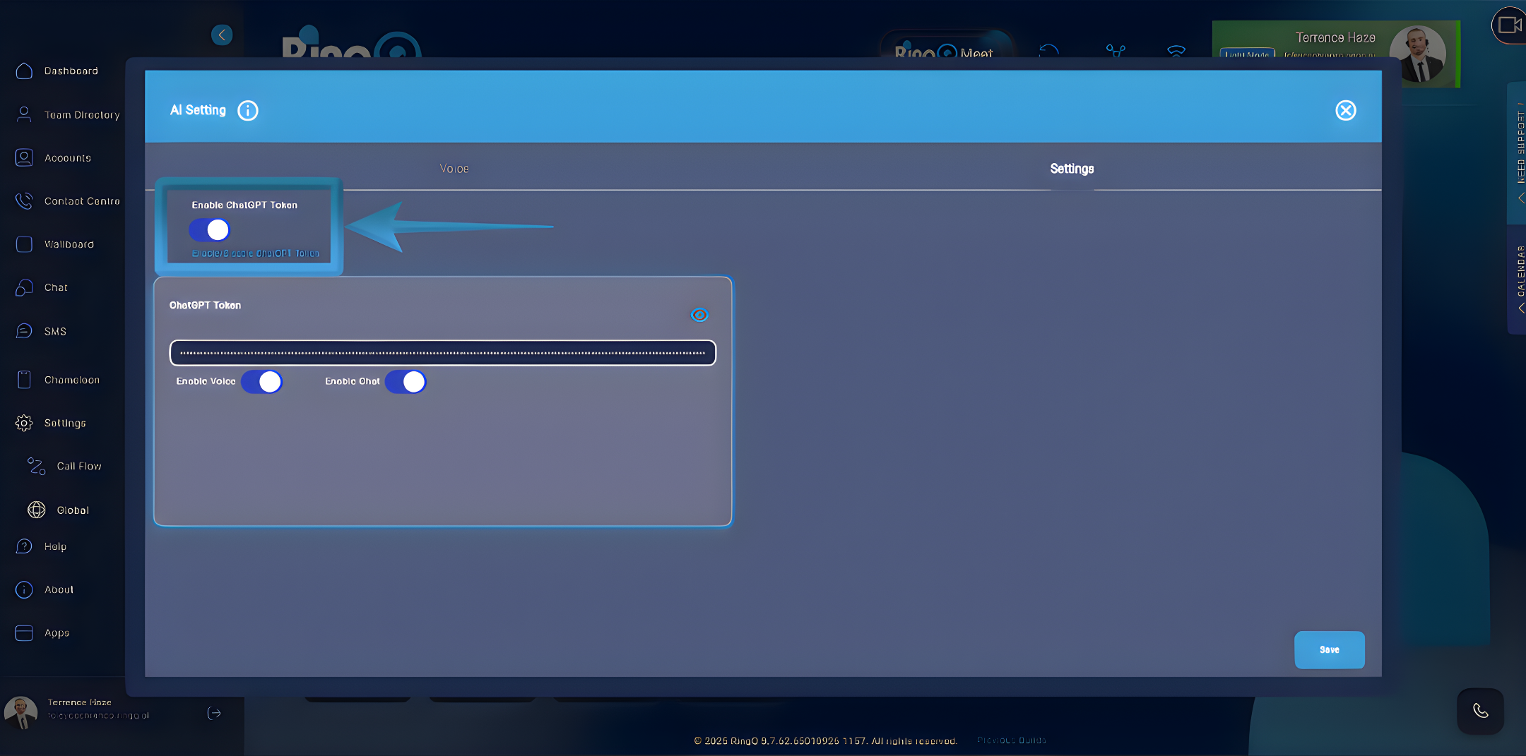 ChatGPT AI Agent settings in RingQ
