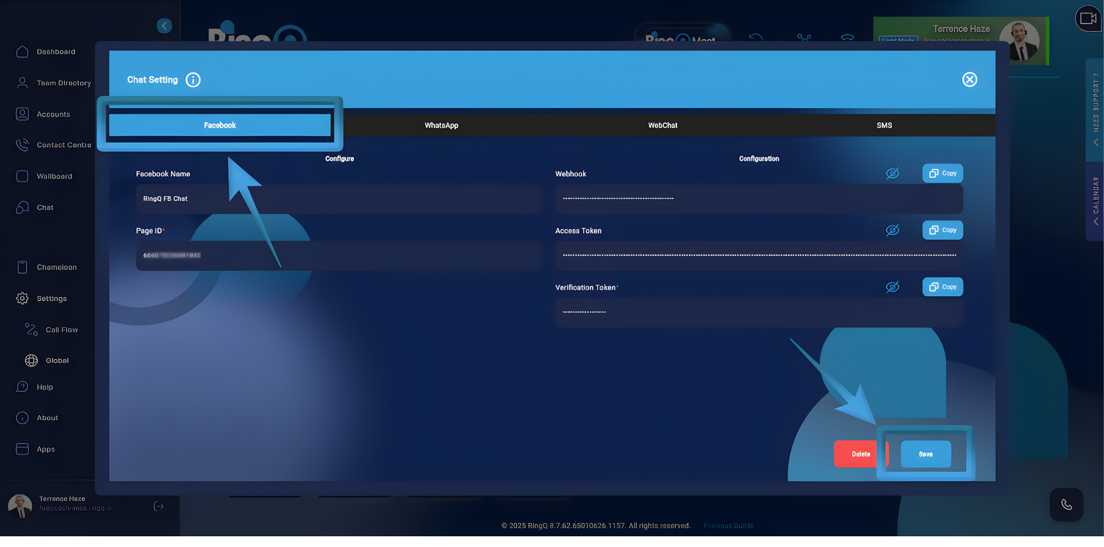 Configuring Facebook with the RingQ Web App