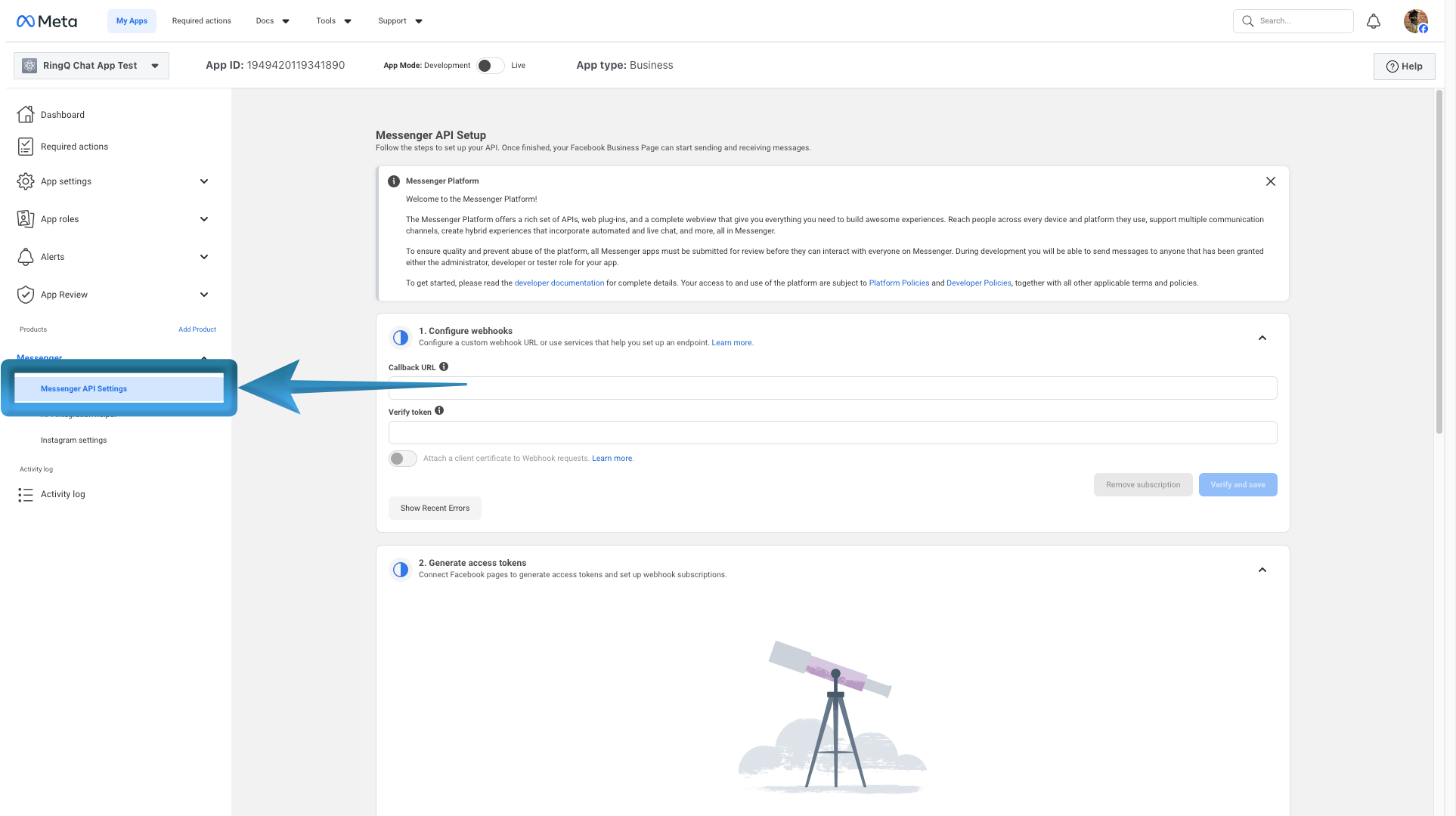 Facebook Messenger API Settings