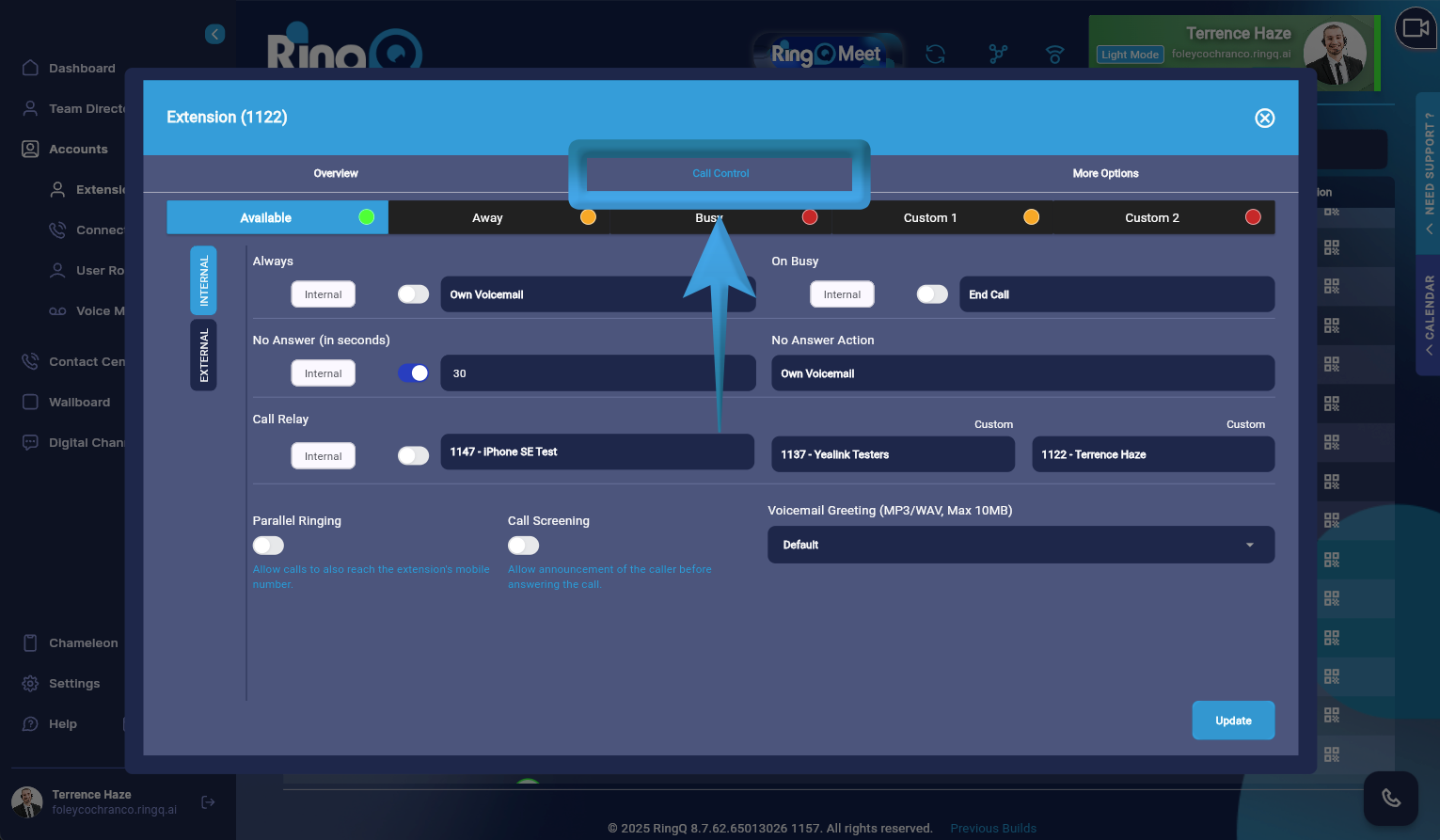 Click on call control