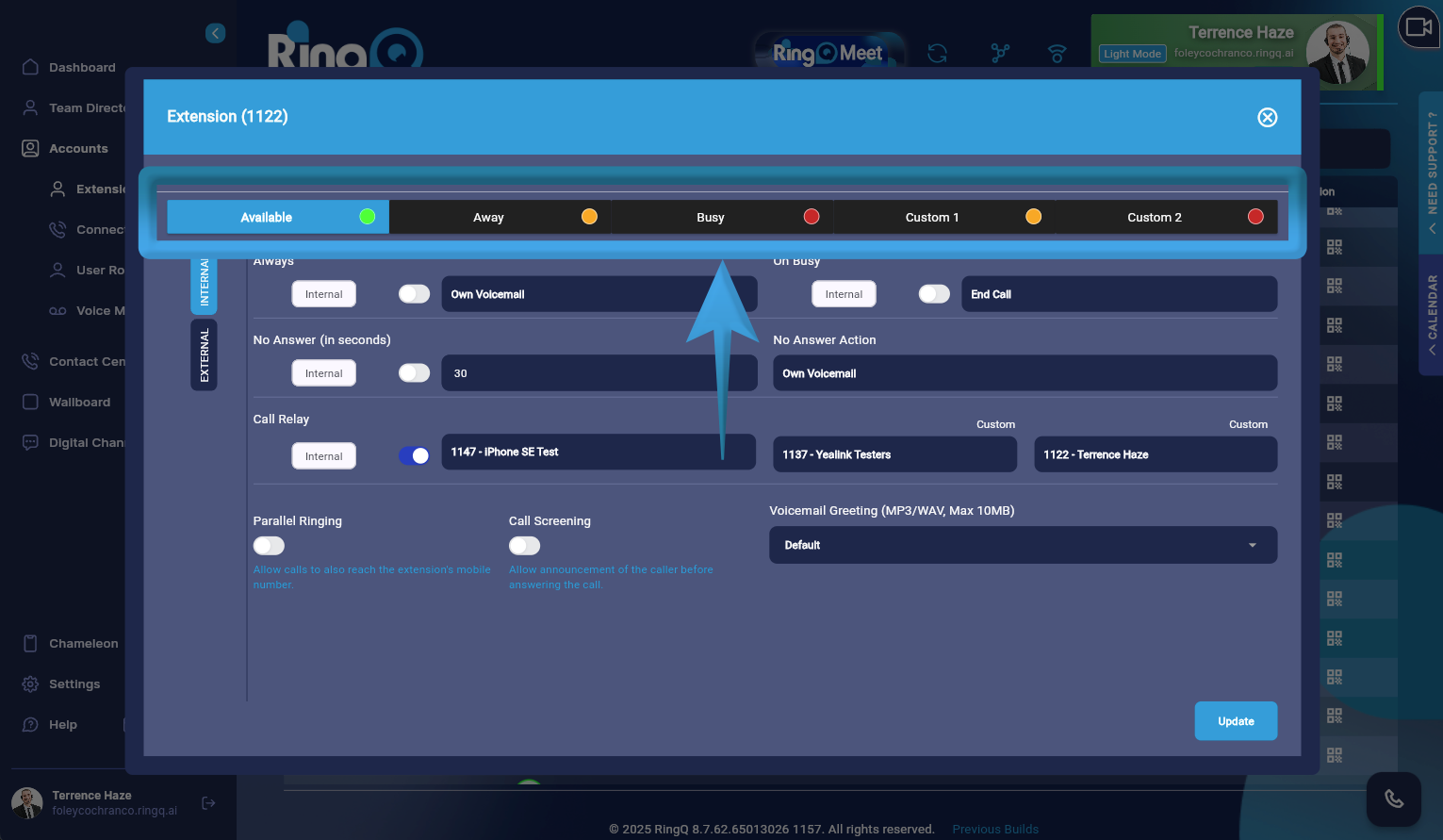 Select a status for the call rules to be applied to