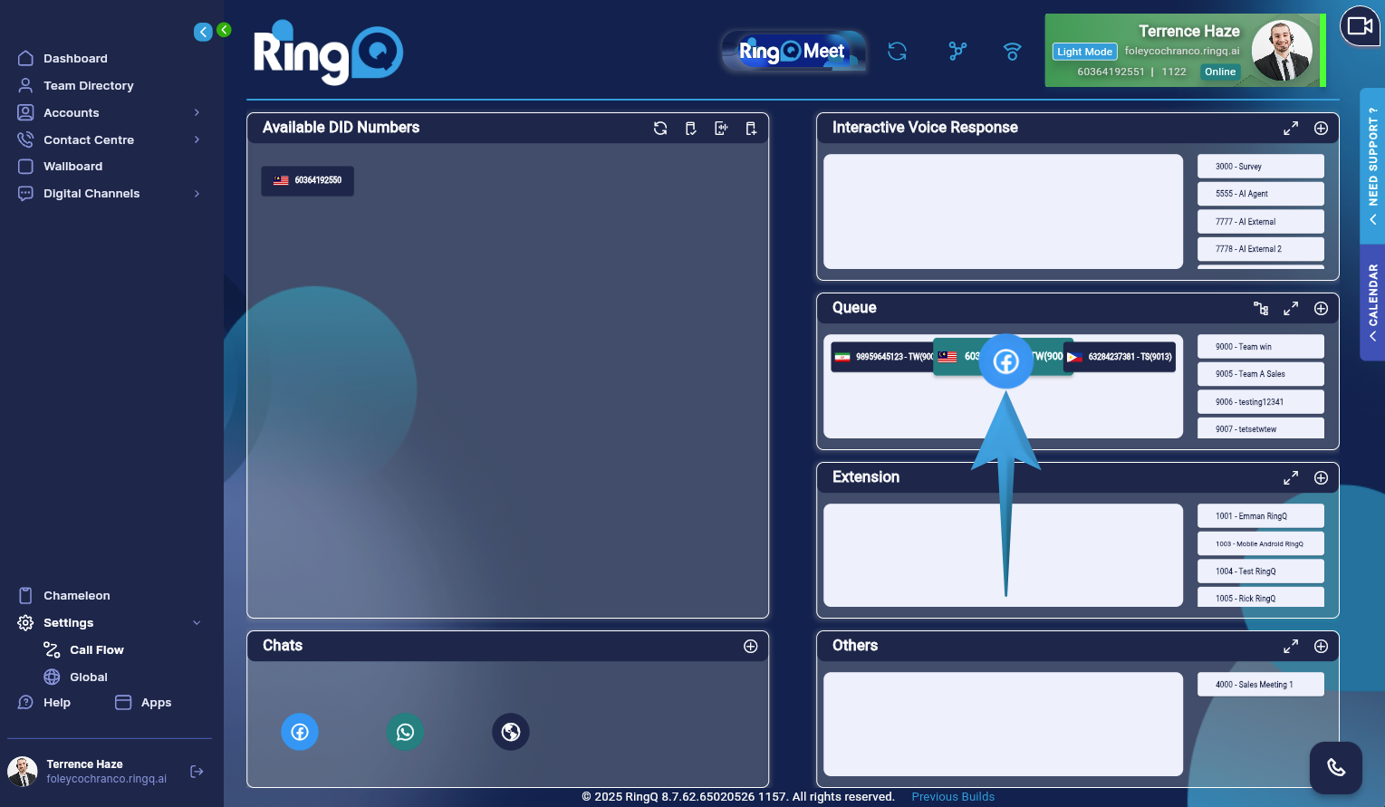 Drag and Drop the Facebook icon to the chat queue