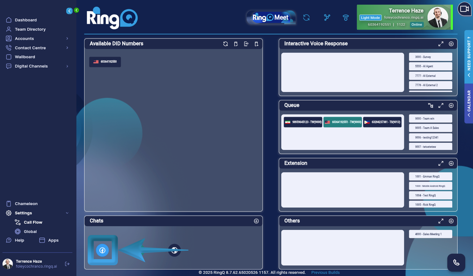 Locate the Facebook icon in the RingQ chat queues