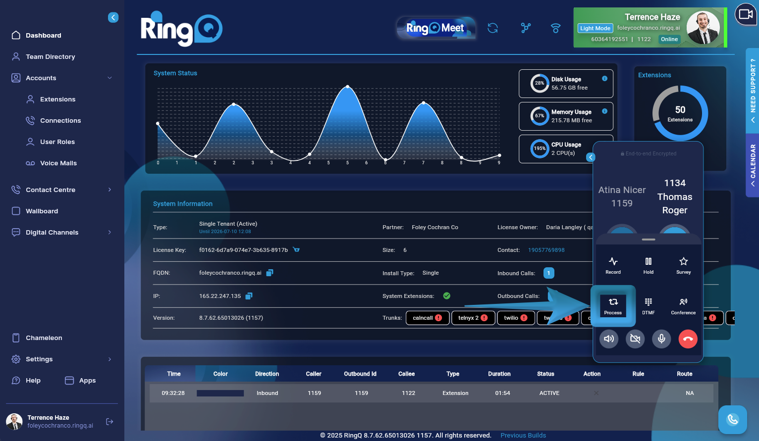 Click on Process to finalize at attended transfer.