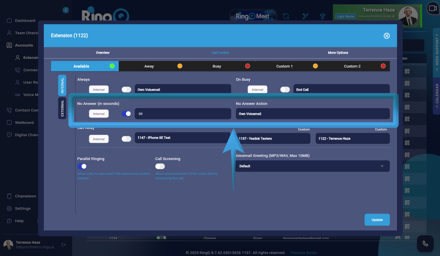 Apply call forwarding rules when no answer