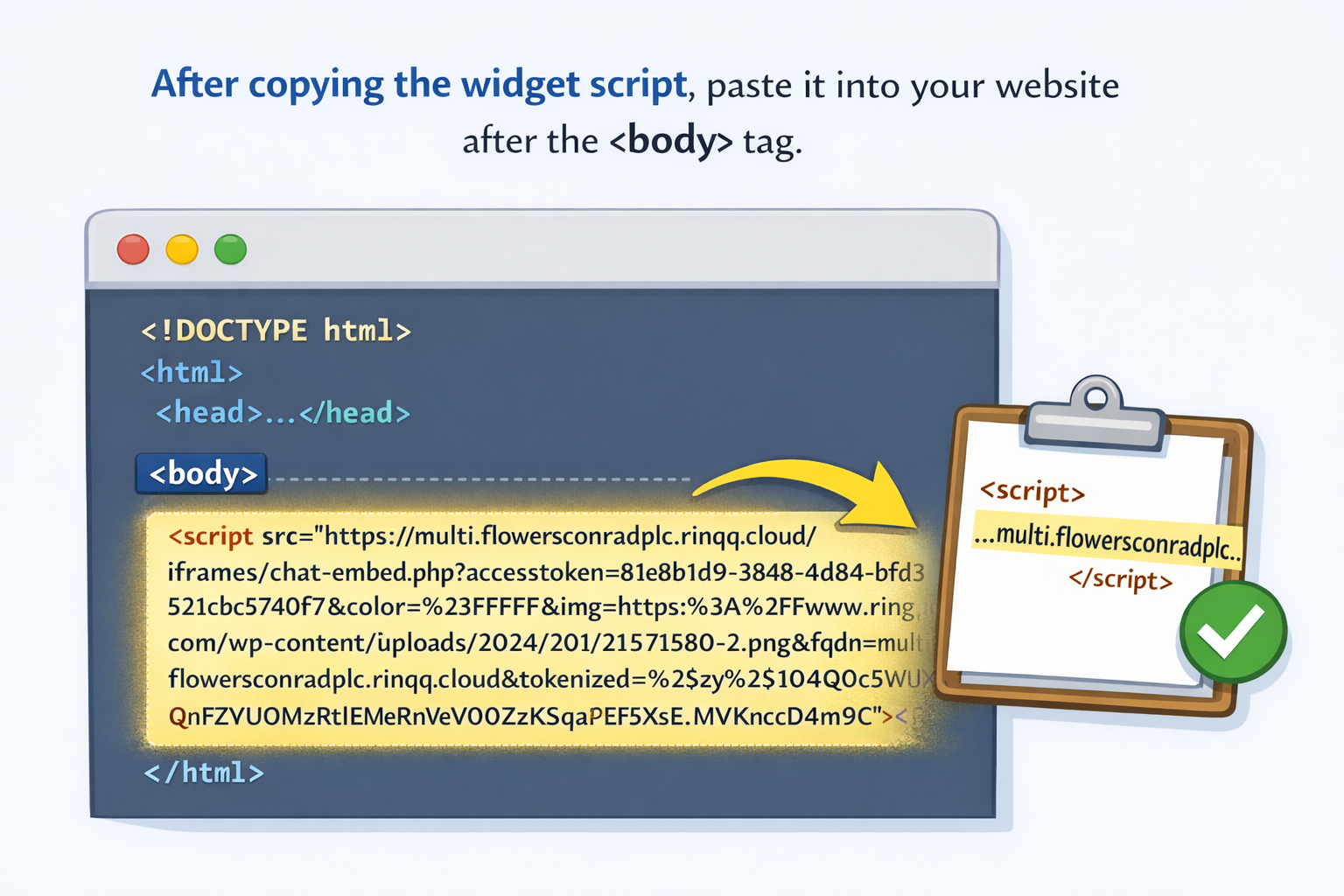 Paste the Chat Widget Script to your website.