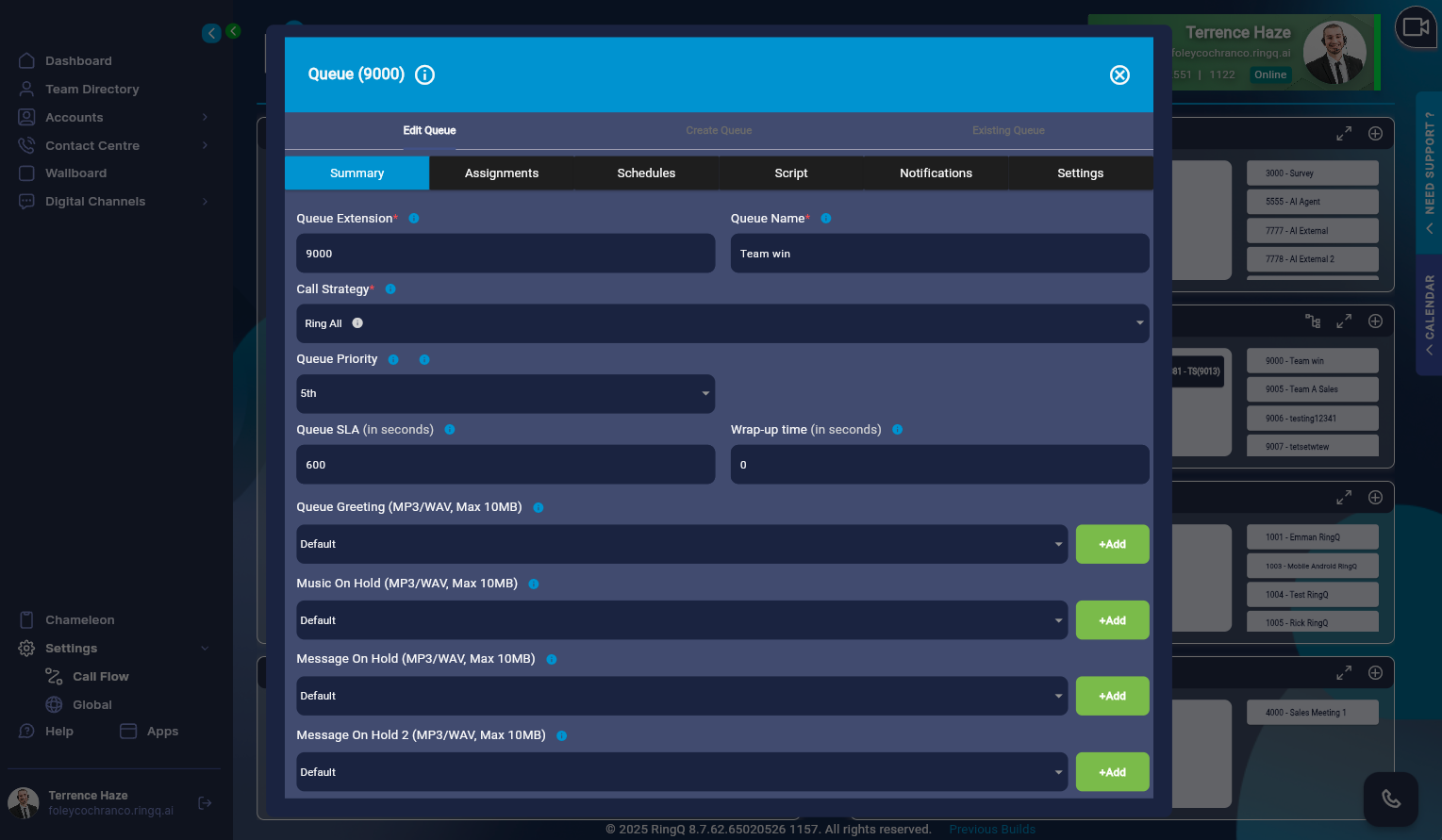 Queue configuration page
