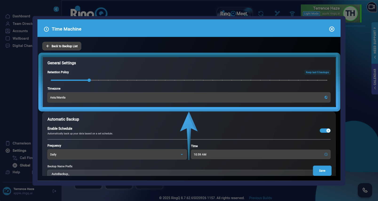 Retention and Timezone for backups