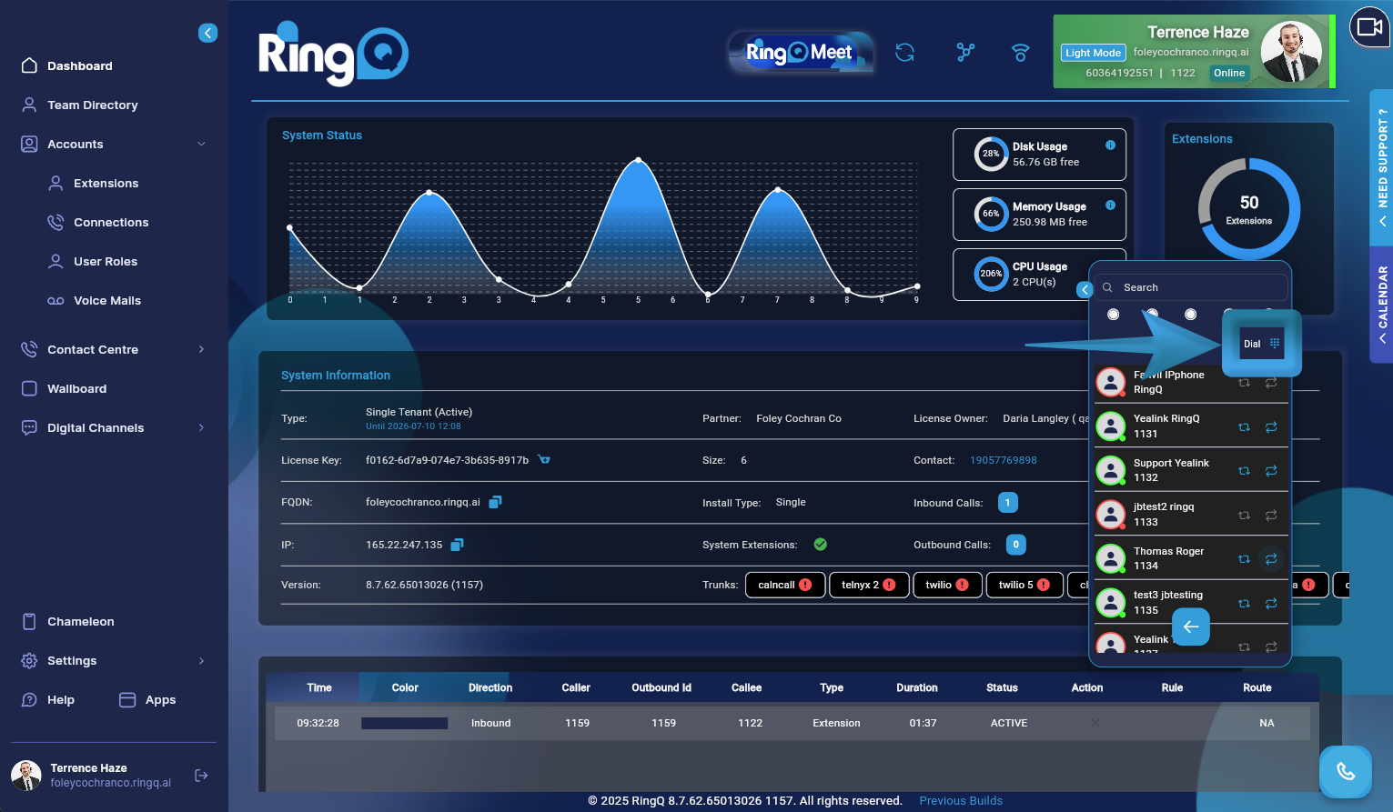 Transfer a call via the dialpad.