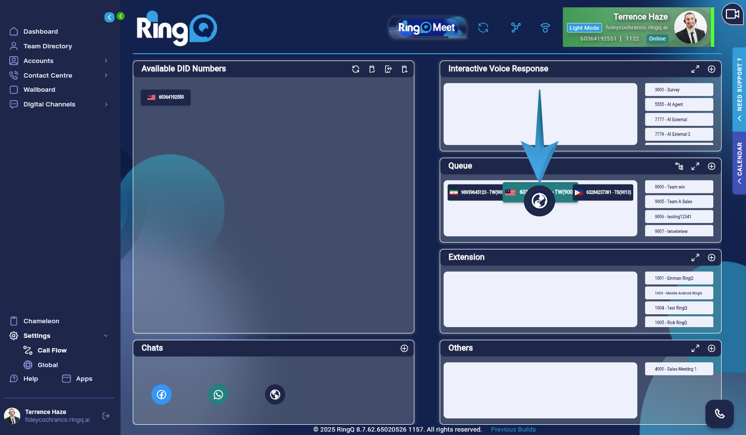 Drag and drop the WebChat icon to the desired queue