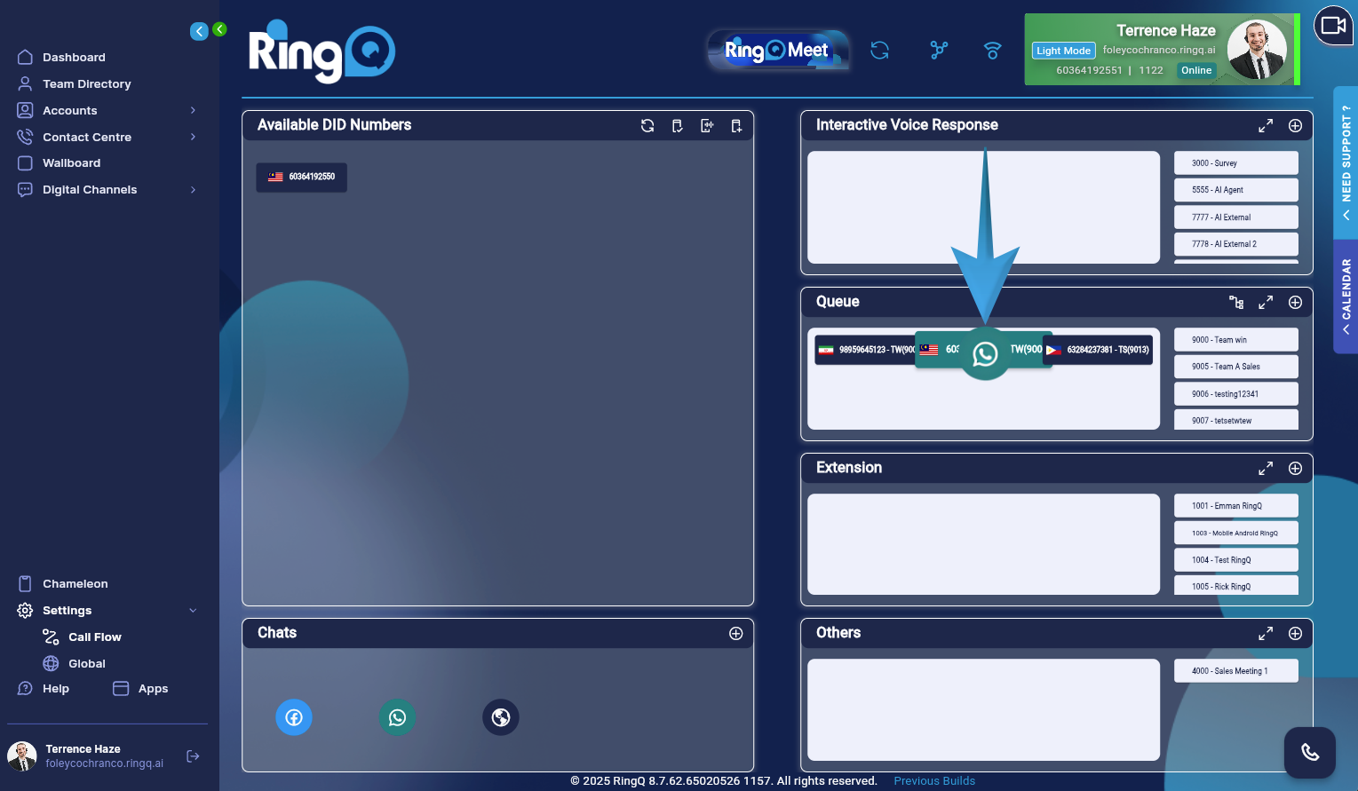 Drag and drop the WhatsApp icon to the chat queue
