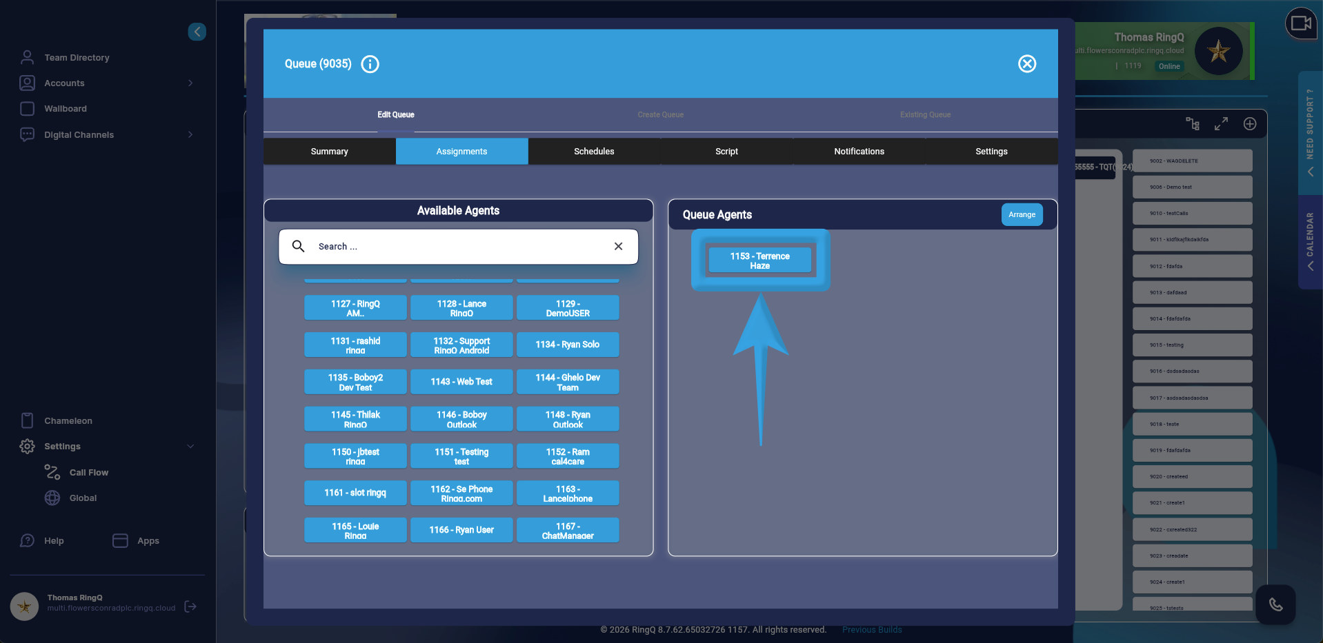 Assign the required agents to handle Telegram chats