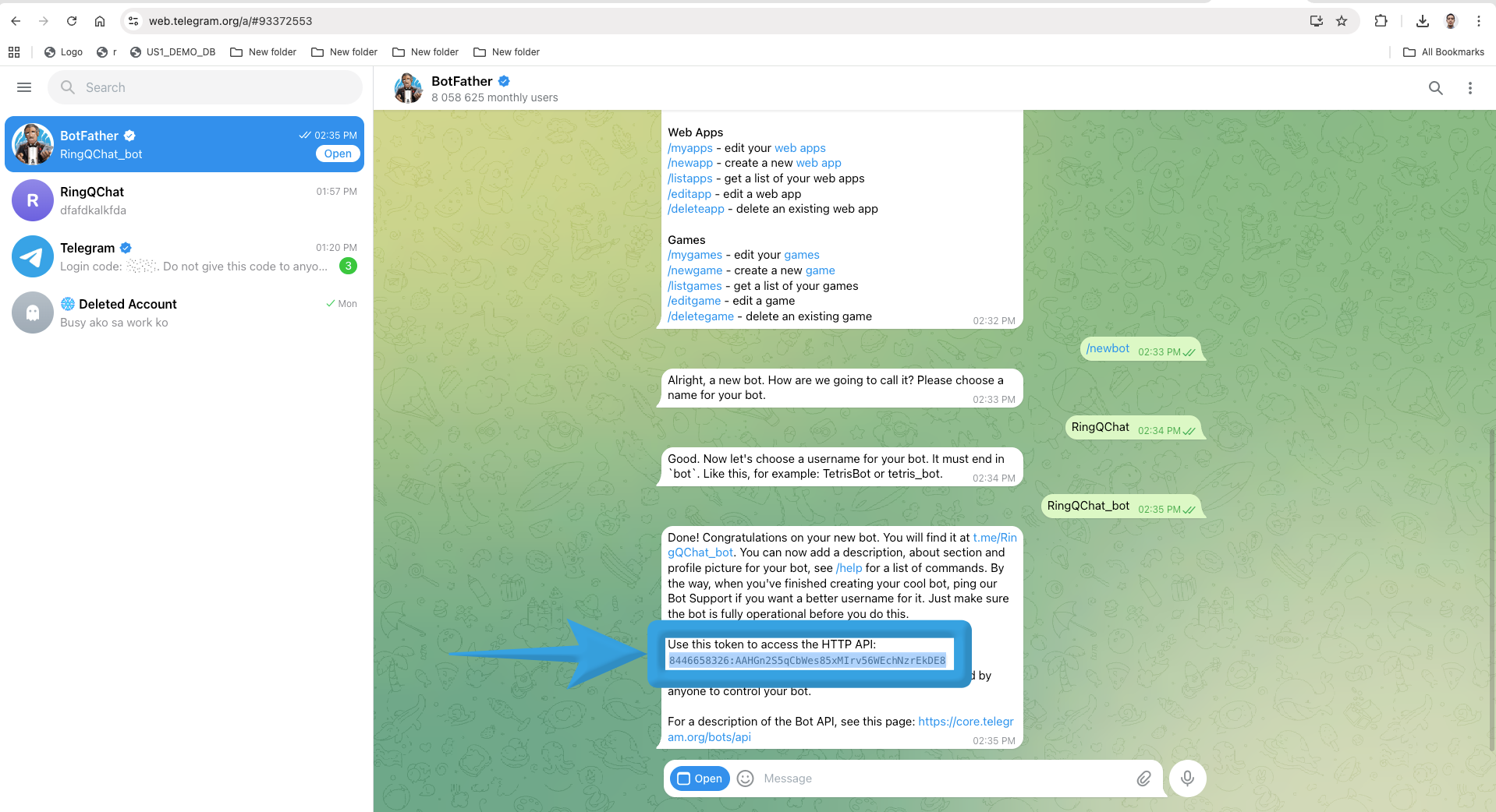 Botfather provide access token