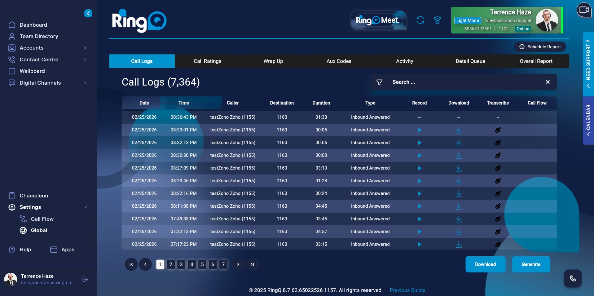 CDR (Call Detail Records) or Call Reports
