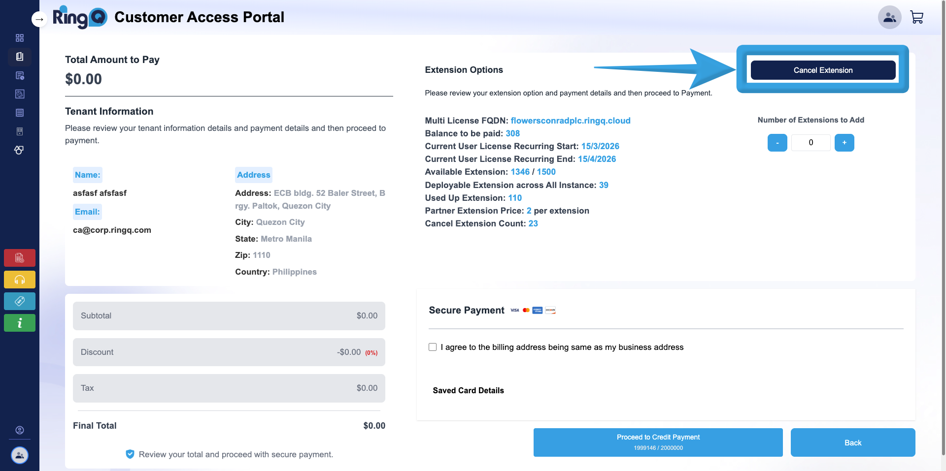 Cancel Extension Button