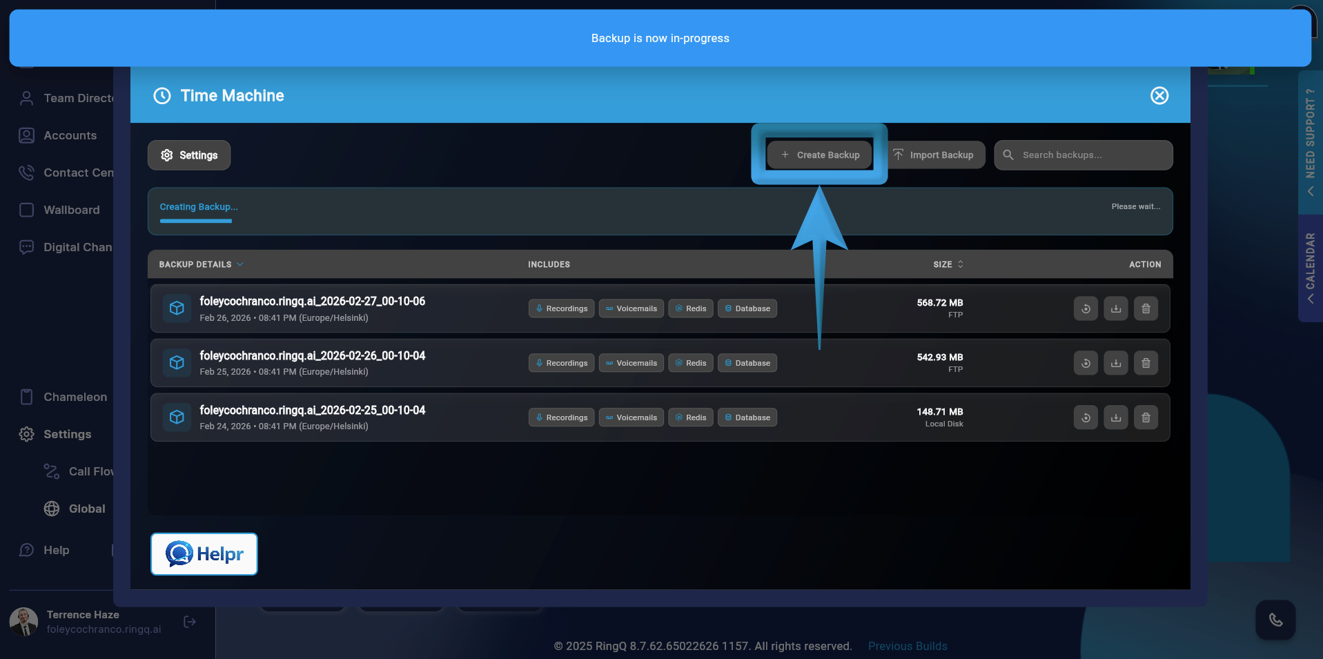 Create a RingQ backup
