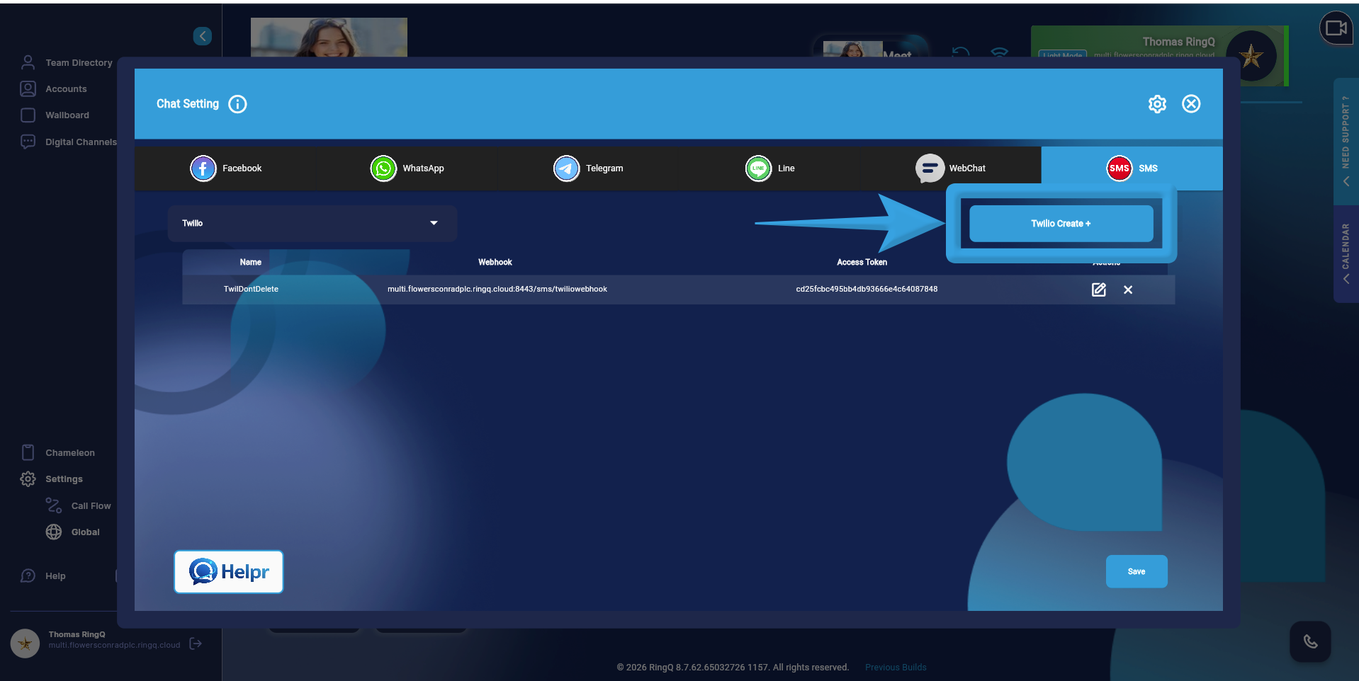 Click the Create Twilio button