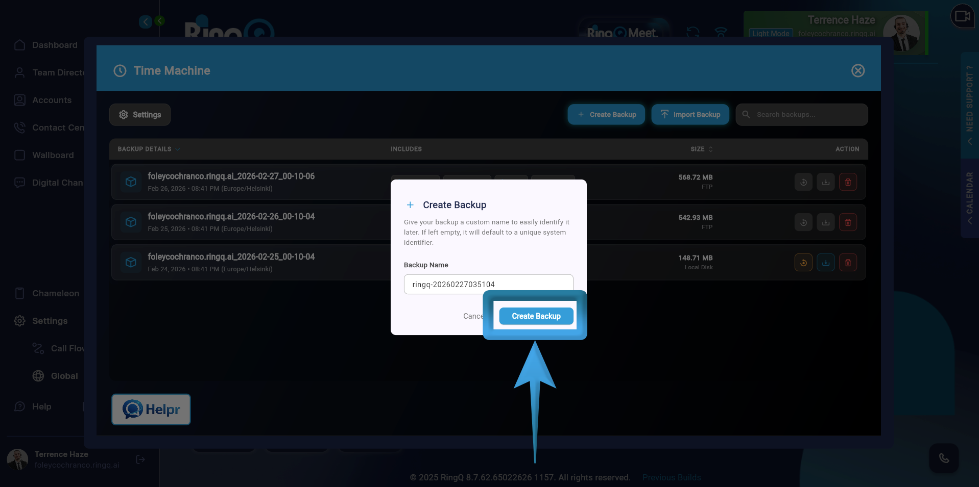 Create a RingQ backup