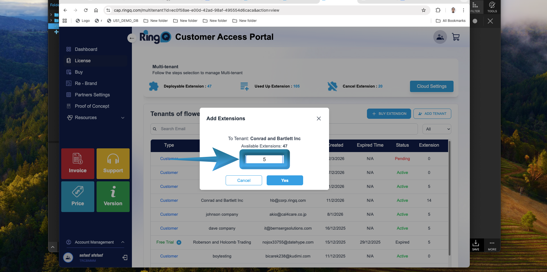 Enter the number of extensions