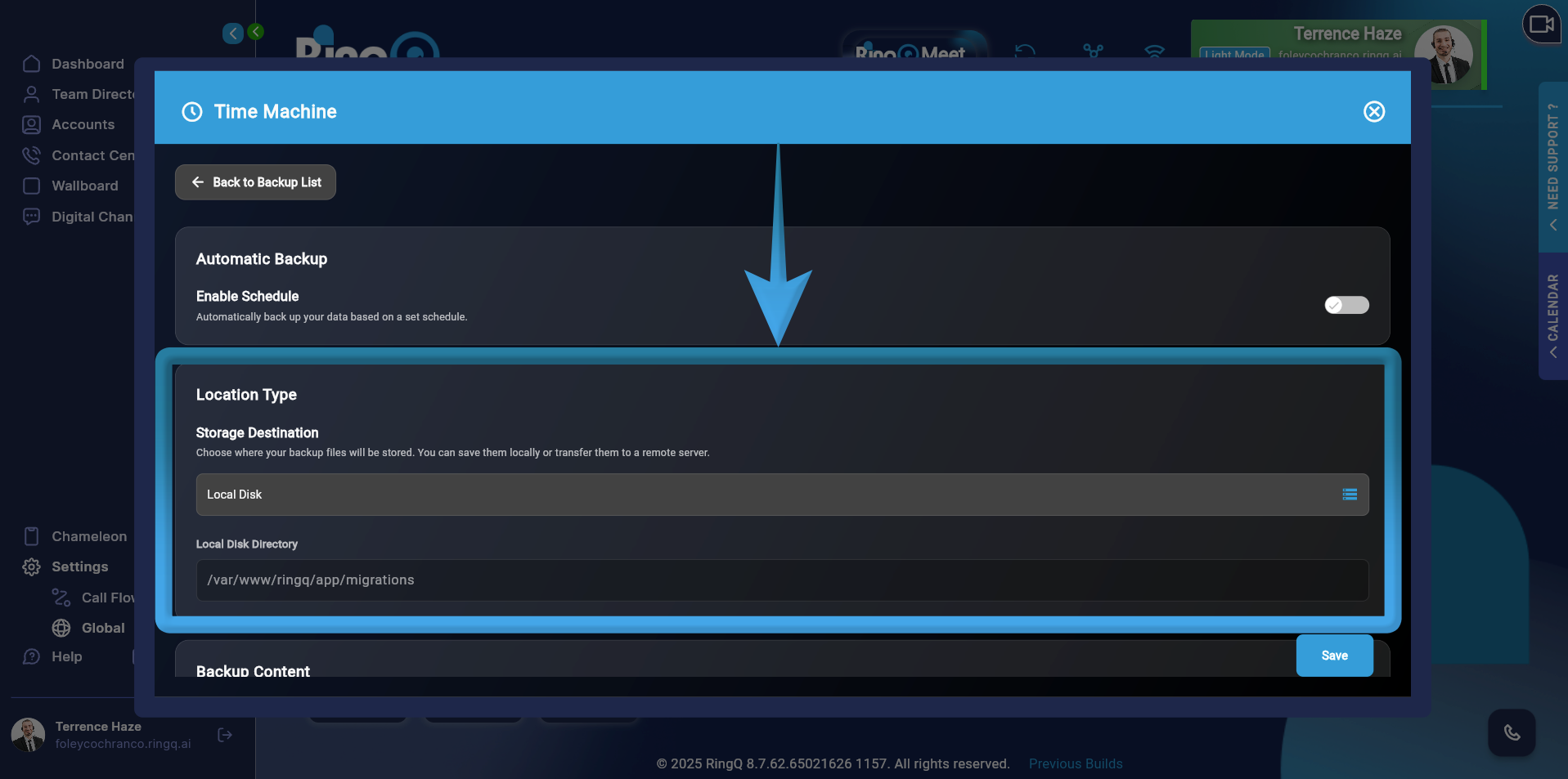 RingQ backup location type